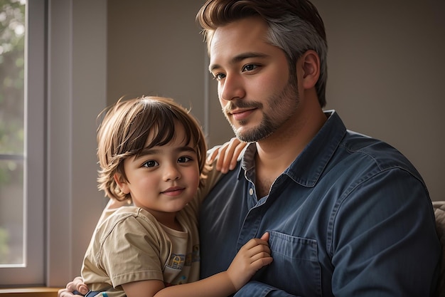 Celebrate Fathers Day with a stunning portrait of a father and child rendered in a realistic style