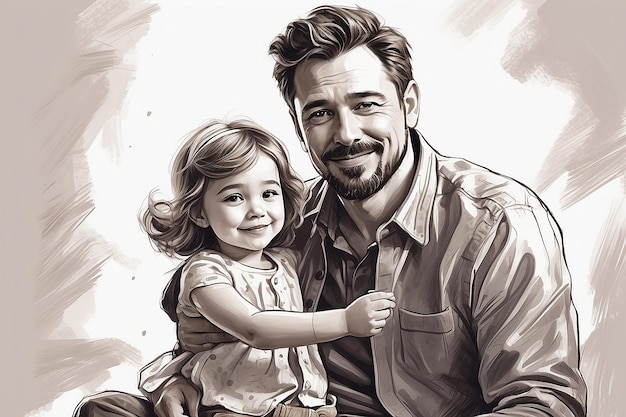 Celebrate Fathers Day with a stunning portrait of a father and child rendered in a realistic style