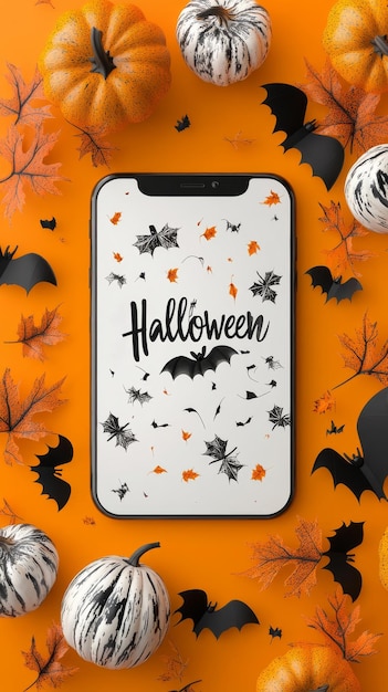 Photo celebrate halloween with this lively party background showcasing pumpkins bats and decorative leaves