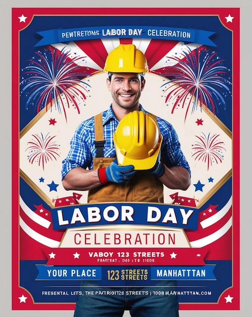 Photo celebrate labor day poster honoring workers in manhattan