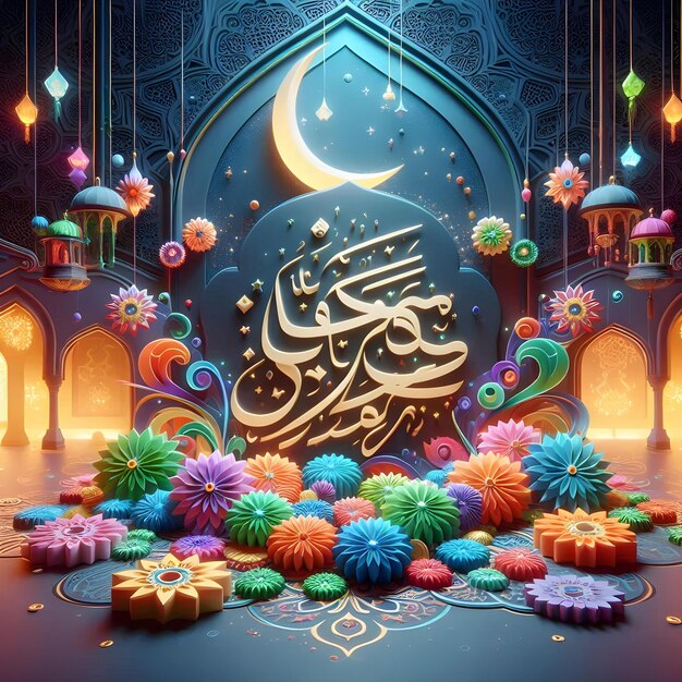 Photo celebrate miladunnabi with 3d animation and beautiful calligraphy