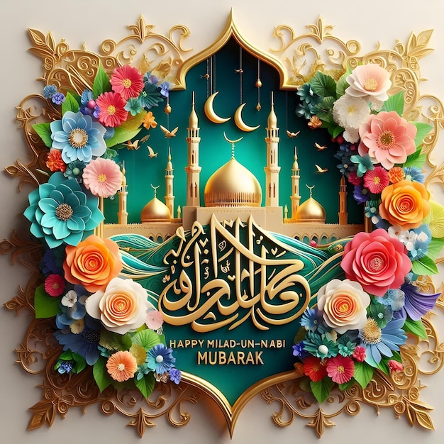 Photo celebrate miladunnabi with vibrant 3d mosque animation