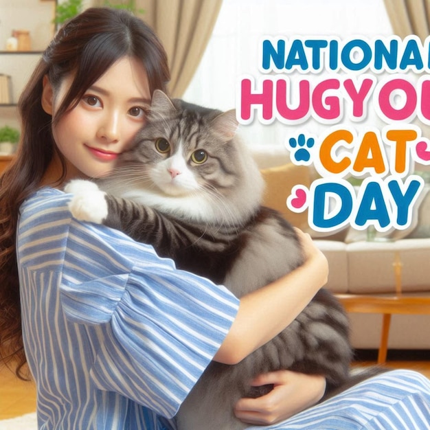 Celebrate National Hug Your Cat Day Social Media Poster Design ai generated