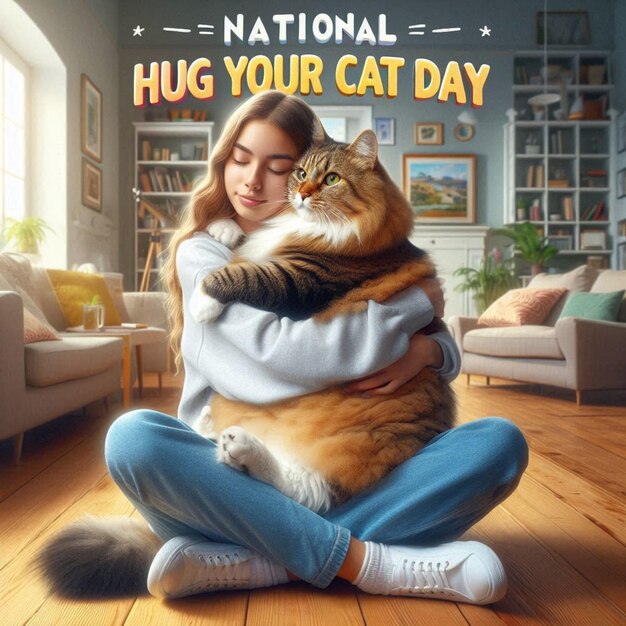 Celebrate National Hug Your Cat Day Social Media Poster Design ai generated