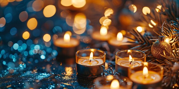 Celebrate the New Year 2024 with golden candles on a festive sparkling background