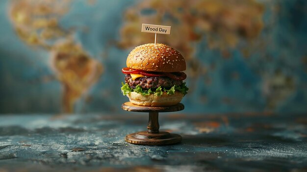 Photo celebrate world burger day with happy burger concept