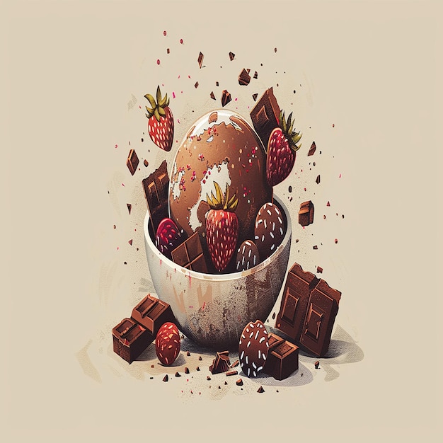 Photo celebrate world chocolate day with a delightful digital illustration featuring rich chocolate bars a