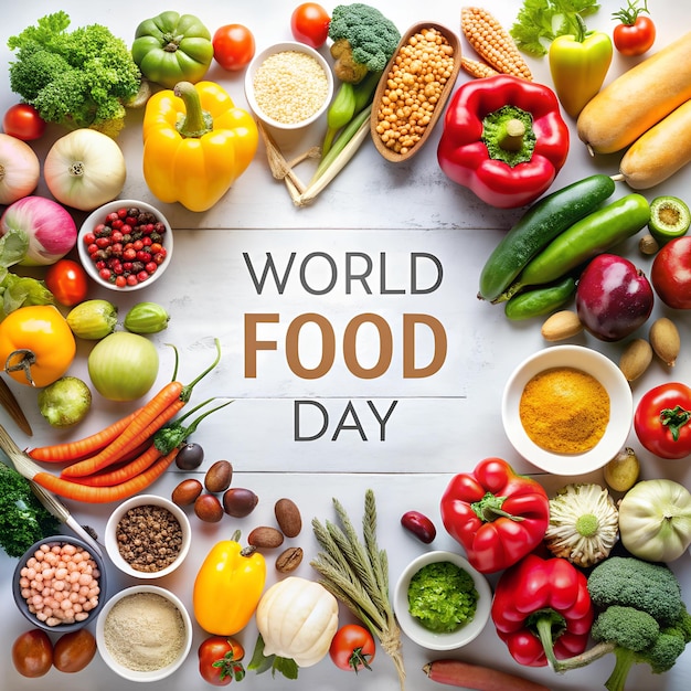 Celebrate World Food Day Illustrations of Fruits Vegetables and Meals on Isolated Background