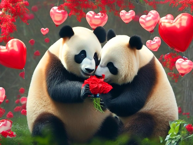 Photo celebrating the day of cute lovers panda on valentines day free image download