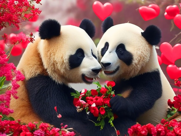 Celebrating the day of cute lovers panda on Valentines Day free image download