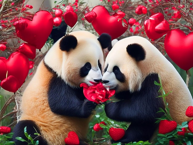 Celebrating the day of cute lovers panda on Valentines Day free image download