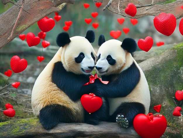 Celebrating the day of cute lovers panda on Valentines Day free image download