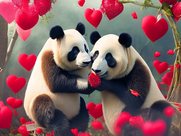 Celebrating the day of cute lovers panda on Valentines Day free image download