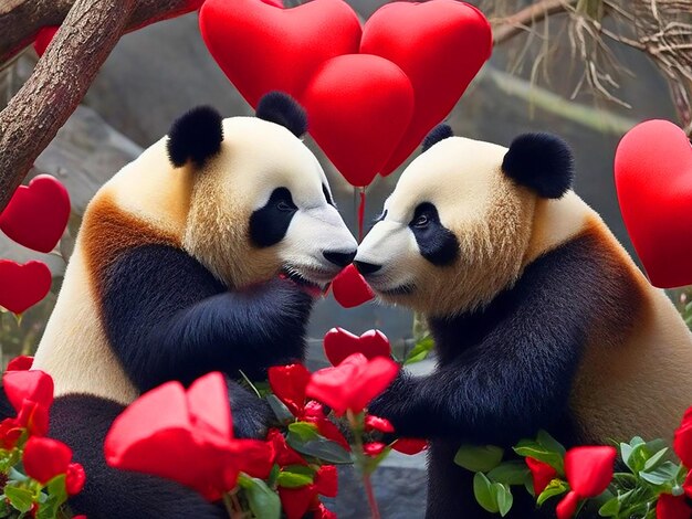 Celebrating the day of cute lovers panda on Valentines Day free image download