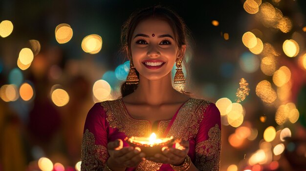 Photo celebrating diwali with lights and joy at a festival gathering on a festive night