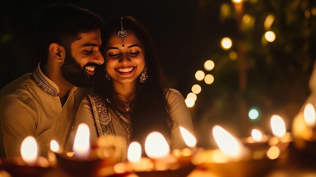 Celebrating Diwali with rituals and candles at night in a traditional setting