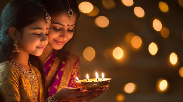 Celebrating Diwali with traditional lamps lighting up a street at night in a vibrant community