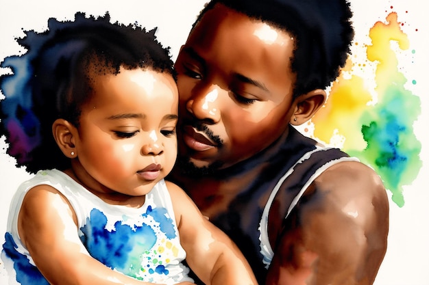 Celebrating the Fathers day Black boy black girl Black father and child Generative AI