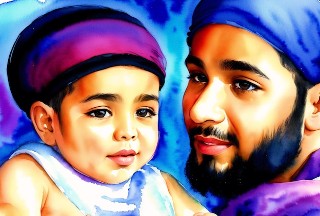 Celebrating the Fathers day muslim boy muslim girl muslim father and child Generative AI