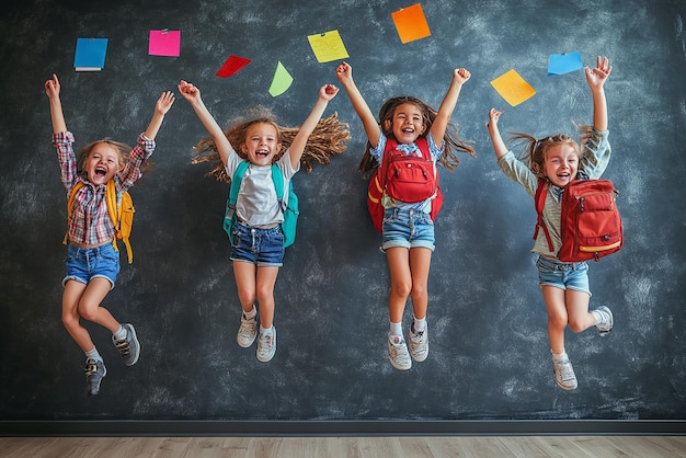 Photo celebrating the first day of school a photo of joyful kids