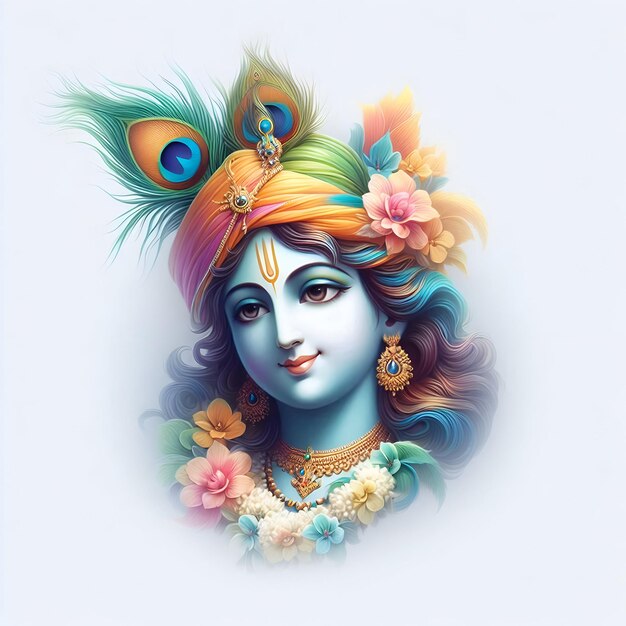 Photo celebrating happy janmashtami festival with illustration of lord krishna