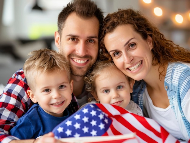 Photo celebrating independence family reading about the history of independence day together