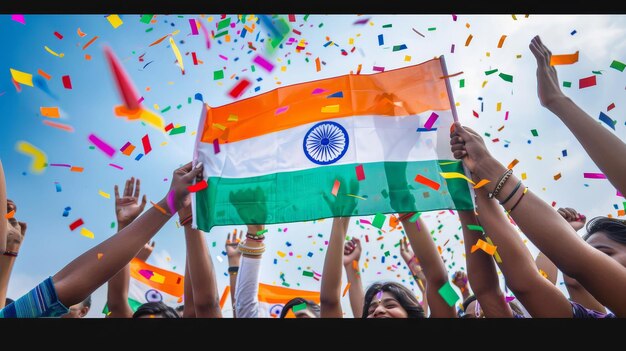 Photo celebrating indian independence with confetti