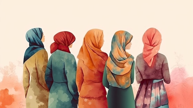 Celebrating International Women's Day with a Joyful Watercolor Illustration of a Group of Women