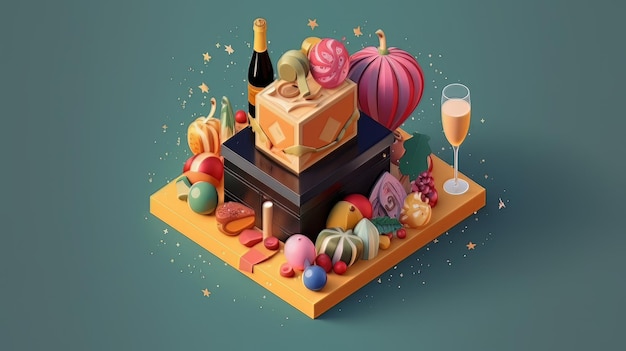 Celebrating the new year 3D isometric