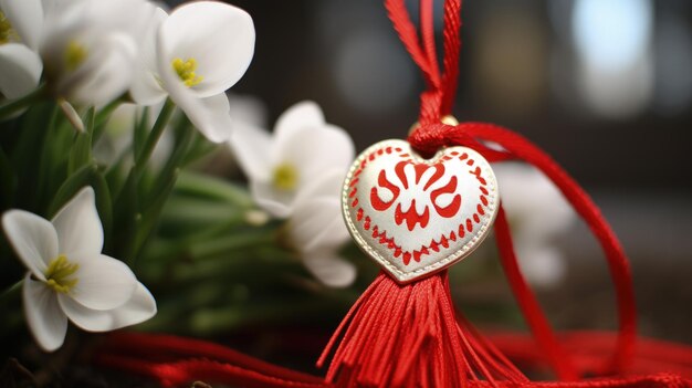 Photo celebrating spring cheer the joyous tradition of happy martisor a romanian cultural festivity marked by red and white talismans symbolizing luck optimism and festive merriment on march 1st