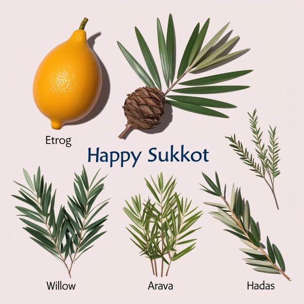 Photo celebrating sukkot with etrog lulav arava hadas and joyful festival design