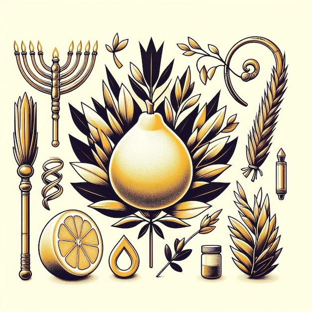 Photo celebrating sukkot with etrog lulav arava hadas and joyful festival design