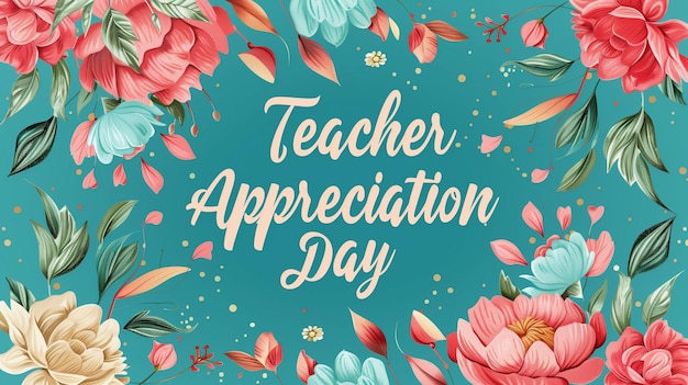 Photo celebrating teacher appreciation day with beautiful floral decor and heartfelt messages