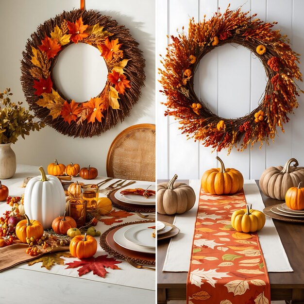 Photo celebrating thanksgiving with festive table settings and dishes