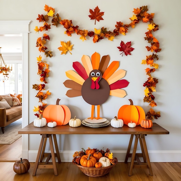 Photo celebrating thanksgiving with festive table settings and dishes