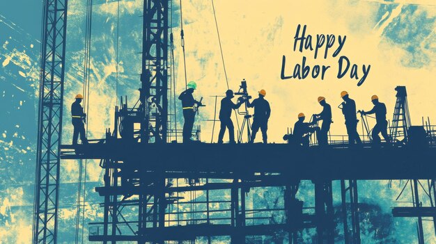 Photo celebrating workers happy labor day construction silhouettes