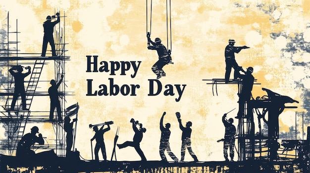 Photo celebrating workers happy labor day construction silhouettes