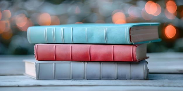 Celebrating World Book Day and International Literacy Day with a Colorful Stack of Hardcover Books on a Blurred Background Concept Literacy Celebration World Book Day Book Photography