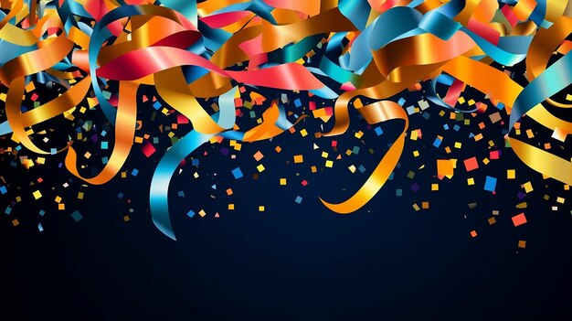 Celebration background template with confetti Colorful ribbons luxury greeting rich cardGenerativAI