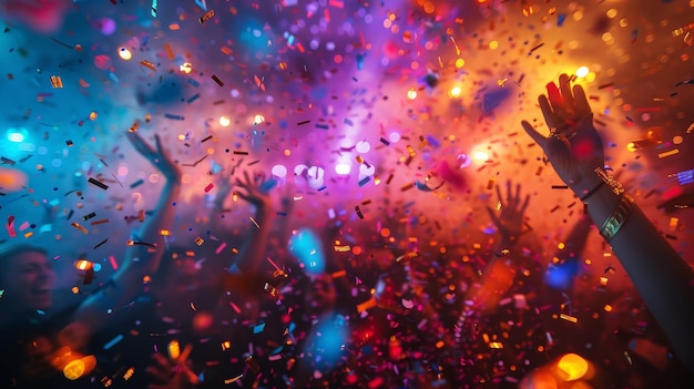 Celebration background with Colorful Party Flag and Falling Confetti