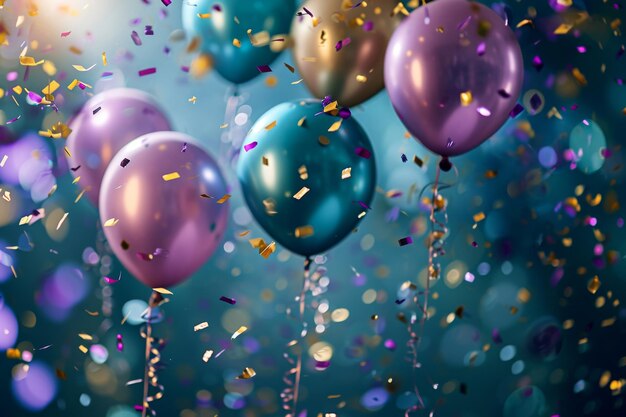 Celebration background with confetti and balloons Vibrant colored balloons and confetti filling the air AI generated