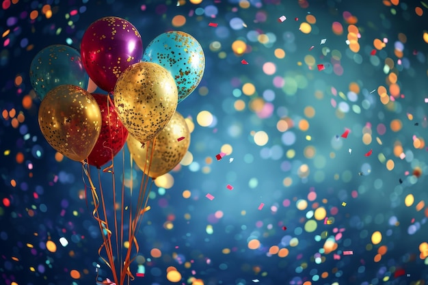 Celebration background with confetti and balloons Vibrant colored balloons and confetti filling the air AI generated