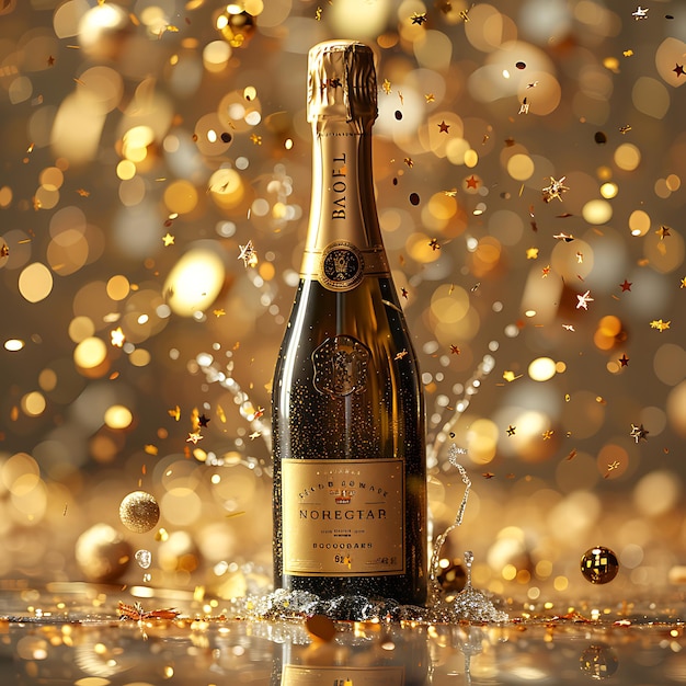 Celebration background with golden champagne bottle