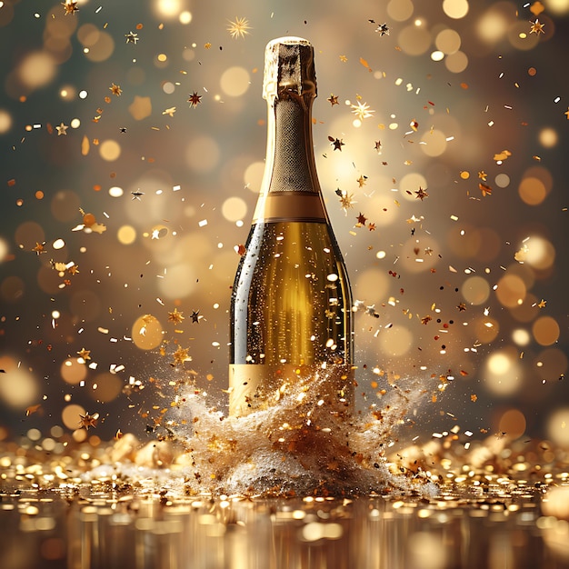 Celebration background with golden champagne bottle