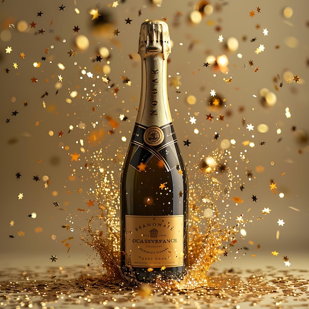 Celebration background with golden champagne bottle