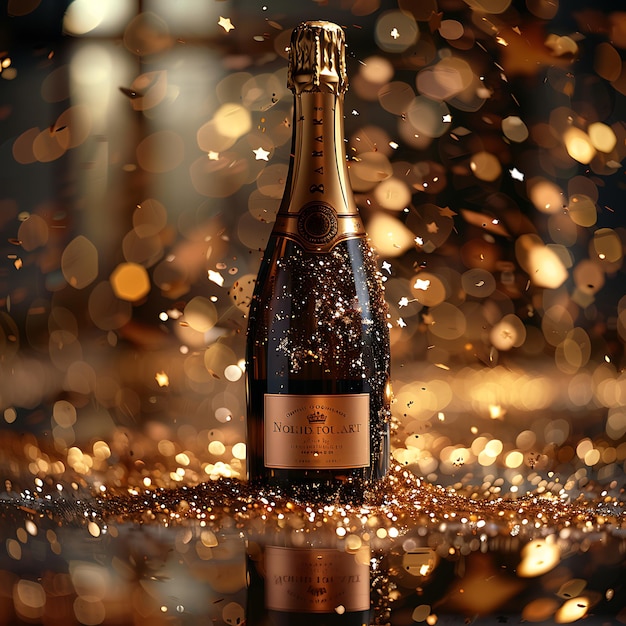 Celebration background with golden champagne bottle