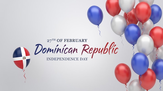 Celebration banner with balloons in Dominican Republic flag colors.