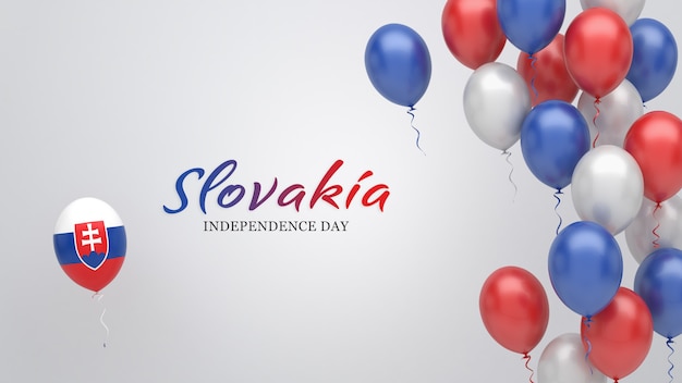 Celebration banner with balloons in Slovakia flag colors.