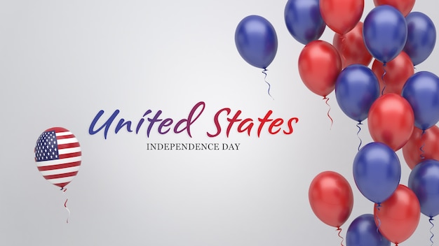 Celebration banner with balloons in United States of America flag colors.