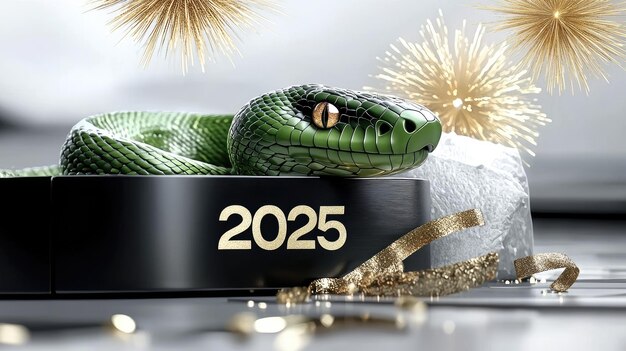 Photo celebration chinese new year featuring a green snake and the year 2025 with creative design elements on a banner perfect for attracting attention and advertising including ample space for text